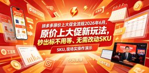 拼多多原价上大促全流程，原价上大促新玩法，秒出标不用等、无需改动SKU，现场实操演示（2026年6月）-21资源库