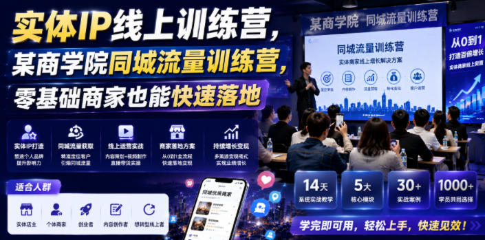 实体IP线上训练营，某商学院同城流量训练营，零基础商家也能快速落地-21资源库