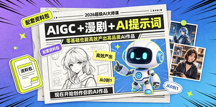 2026超级AI大师课，AIGC+漫剧+AI提示词+配套资料包，零基础也能高效产出高品质AI作品-21资源库