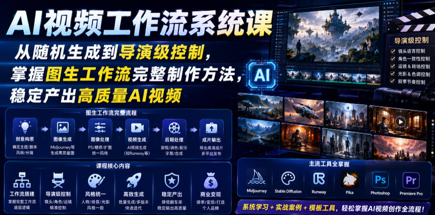 AI视频工作流系统课，从随机生成到导演级控制，掌握图生工作流完整制作方法，稳定产出高质量AI视频-21资源库