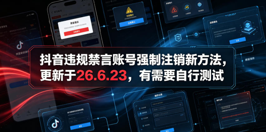 抖音违规禁言账号强制注销新方法，更新于26.6.23，有需要自行测试-21资源库