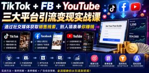 TikTok+FB+YouTube三大平台引流变现实战课，通过社交媒体获取销售线索，别人填表单你賺钱【原创双语字幕】-21资源库