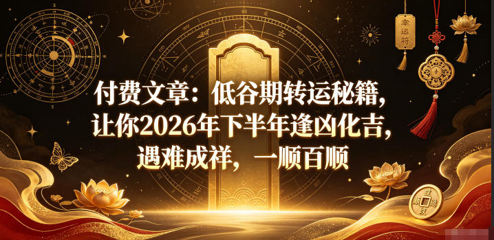 付费文章：低谷期转运秘籍，让你2026年下半年逢凶化吉，遇难成祥，一顺百顺-21资源库