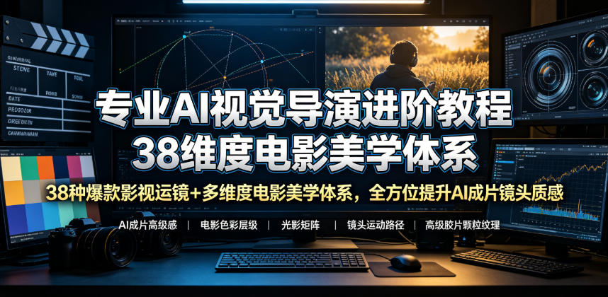 专业AI视觉导演进阶教程，38种爆款影视运镜+多维度电影美学体系，全方位提升AI成片高级感与镜头质感-21资源库