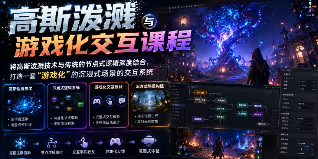 高斯泼溅与游戏化交互课程，将高斯泼溅技术与传统的节点式逻辑深度结合，打造一套“游戏化”的沉浸式场景的交互系统-21资源库