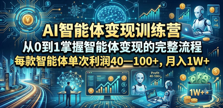 AI智能体变现训练营，从0到1掌握智能体变现的完整流程，每款智能体单次利润40—100+，月入1W+-21资源库