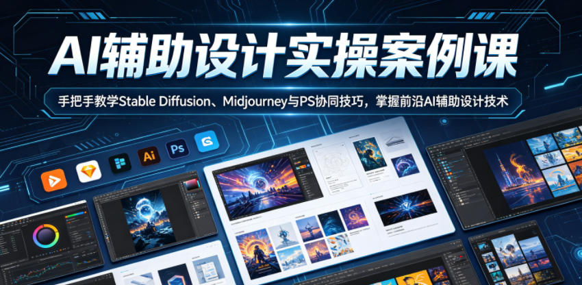 AI辅助设计实操案例课，手把手教学Stable Diffusion、Midjourney与PS协同技巧，掌握前沿AI辅助设计技术-21资源库
