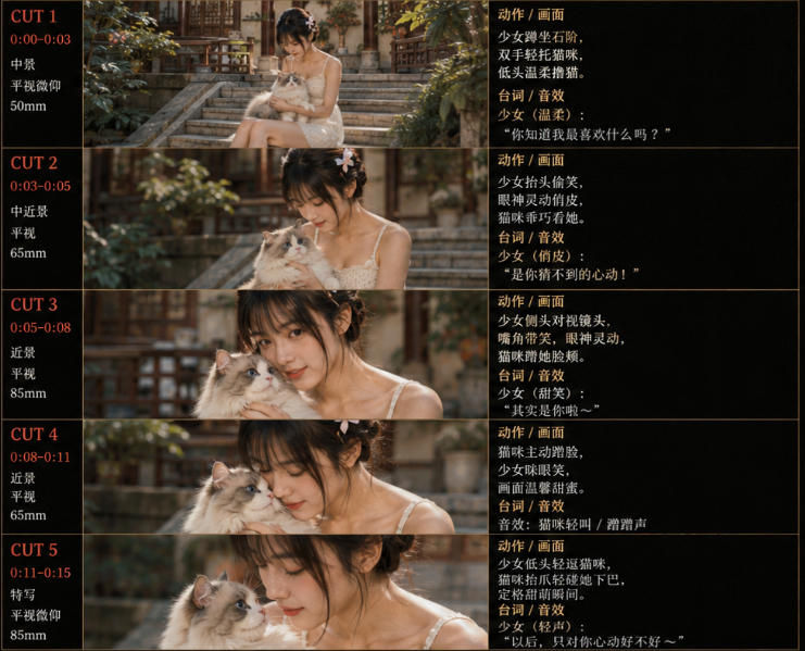美女和猫故事提示词，人物一致性提示词+故事板-21资源库