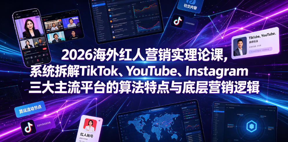 2026海外红人营销实理论课，系统拆解TikTok、YouTube、Instagram三大主流平台的算法特点与底层营销逻辑-21资源库
