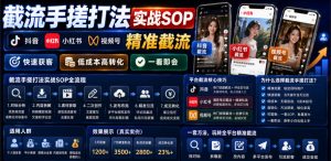 截流手搓打法实战SOP，抖音小红书视频号精准截流，快速获客，低成本高转化，一看即会-21资源库