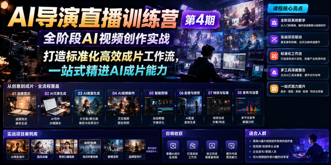 AI导演直播训练营第4期｜全阶段AI视频创作实战，打造标准化高效成片工作流，一站式精进AI成片能力-21资源库