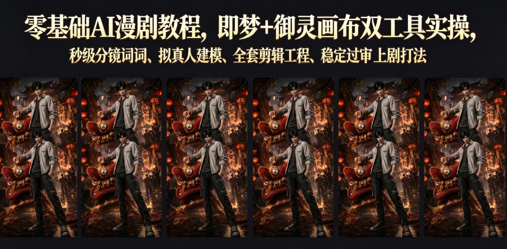 零基础AI漫剧教程，即梦+御灵画布双工具实操，秒级分镜提示词、拟真人建模、全套剪辑工程、稳定过审上剧打法-21资源库