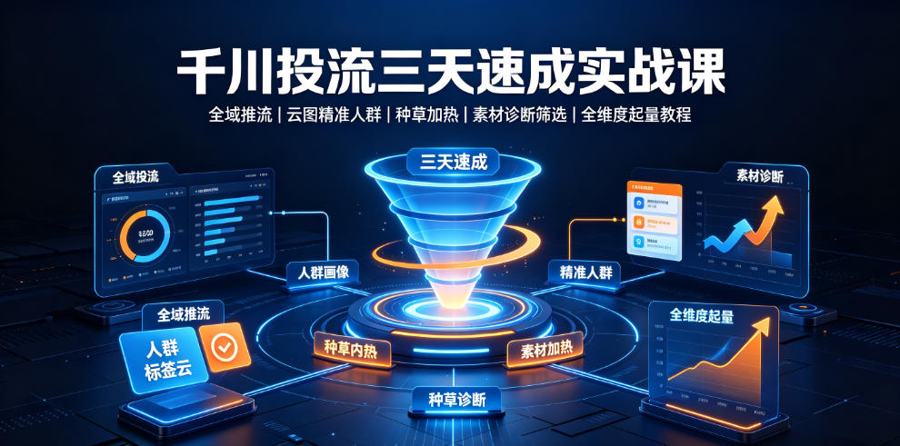 千川投流三天速成实战课｜全域推流、云图精准人群、种草加热、素材诊断筛选全维度起量教程-21资源库