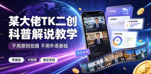 某大佬TK二创科普解说教学，不用原创拍摄不用外语基础，零基础做TikTok中视频稳定变现-21资源库