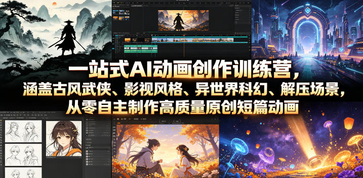 一站式AI动画创作训练营，涵盖古风武侠、影视风格、异世界科幻、解压场景，从零自主制作高质量原创短篇动画-21资源库