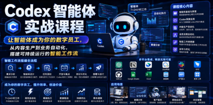 Codex智能体实战课程，让智能体成为你的数字员工，从内容生产到业务自动化，搭建可持续运行的智能工作流-21资源库