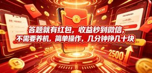 答题就有红包，收益秒到微信，不需要养机，简单操作，几分钟挣几十块【揭秘】-21资源库