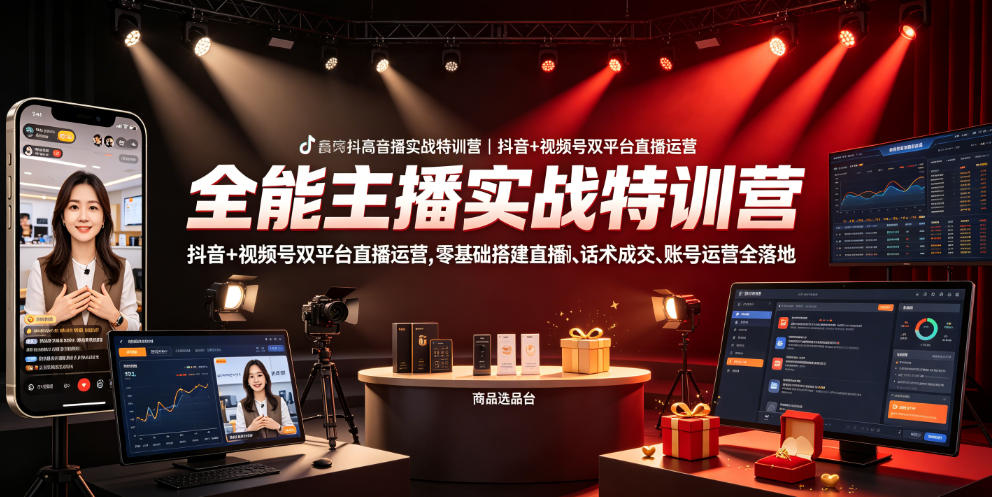 全能主播实战特训营｜抖音+视频号双平台直播运营，零基础搭建直播间、精准选品、话术成交、账号运营全落地-21资源库