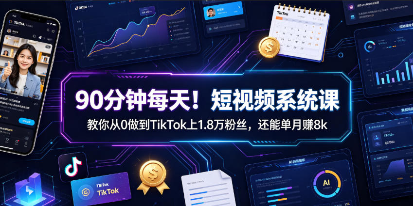 90分钟每天！短视频系统课教你从0做到TikTok上1.8万粉丝，还能单月賺8k【原创双语字幕】-21资源库