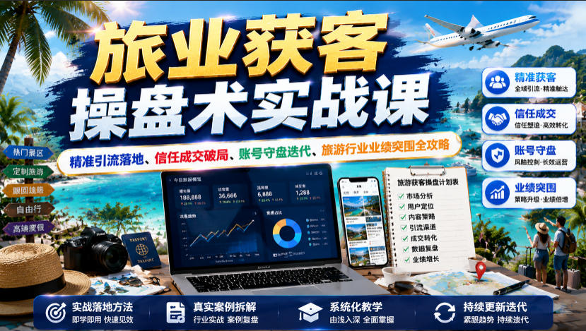 旅业获客操盘术实战课｜精准引流落地、信任成交破局、账号守盘迭代、旅游行业业绩突围全攻略-21资源库
