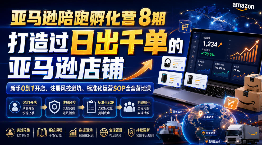 亚马逊陪跑孵化营8期，打造过日出千单的亚马逊店铺，新手0到1开店、注册风控避坑、标准化运营SOP全套落地课-21资源库