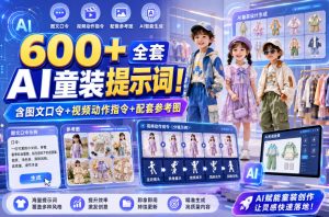 600+全套AI童装提示词!含图文口令+视频动作指令+配套参考图,Word-Excel规整分类,童装电商、种草无脑量产内容!-21资源库
