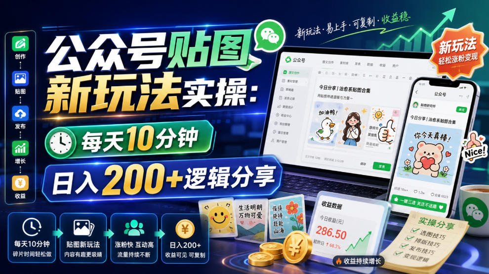 公众号贴图新玩法实操，每天10分钟，日入200+逻辑分享-21资源库