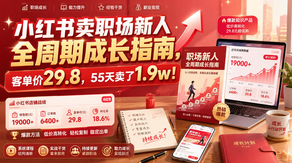 小红书卖职场新人全周期成长指南，客单价29.8，55天卖了1.9w！-21资源库