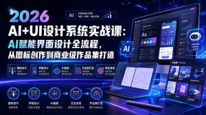 2026 AI+UI设计系统实战课:AI赋能界面设计全流程,从图标创作到商业级作品集打造-21资源库