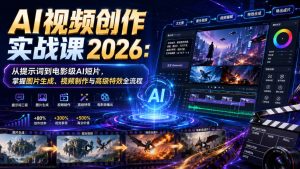 AI视频创作实战课2026:从提示词到电影级AI短片,掌握图片生成、视频制作与高级特效全流程-21资源库