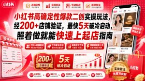 小红书高确定性爆款二创实操玩法,经200+店铺验证,最快5天破冷启动,照着做就能快速上起店指南-21资源库
