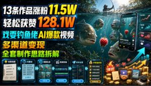 13条作品涨粉11.5W,轻松获赞128.1W,戏耍钓鱼佬AI爆款视频,多渠道变现,全套制作思路拆解-21资源库