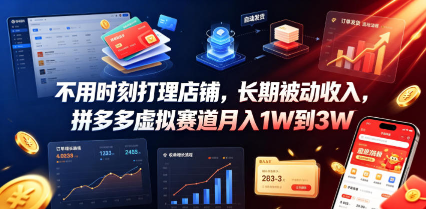 不用时刻打理店铺，长期被动收入，拼多多虚拟赛道月入1W到3W【揭秘】-21资源库