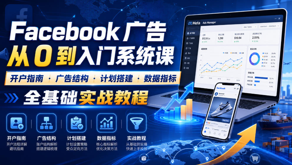 Facebook广告新手从0到入门系统课｜开户指南・广告结构・计划搭建・数据指标全基础实战教程-21资源库