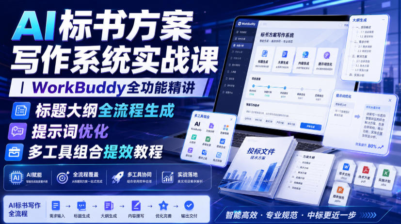 AI标书方案写作系统实战课｜WorkBuddy全功能精讲・标题大纲全流程生成・提示词优化・多工具组合提效教程-21资源库