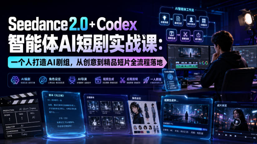 Seedance2.0+Codex智能体AI短剧实战课：一个人打造AI剧组，从创意到精品短片全流程-21资源库
