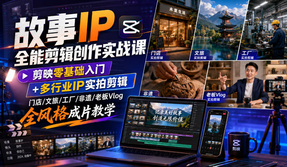 故事IP全能剪辑创作实战课｜剪映零基础入门+多行业IP实拍剪辑，门店/文旅/工厂/非遗/老板Vlog全风格成片教学-21资源库