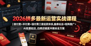 2026拼多多最新运营实战课程｜微付费+半付费+强付费三套起款体系，叠券玩法+矩阵推广+AI批量起店，白牌店铺直冲黑标全方案-21资源库