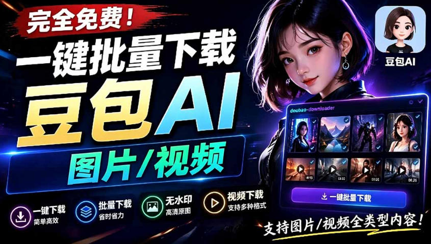 Github最新发布！一键批量下载豆包AI无水印图片/视频，简单易用，自动解析提示词-21资源库