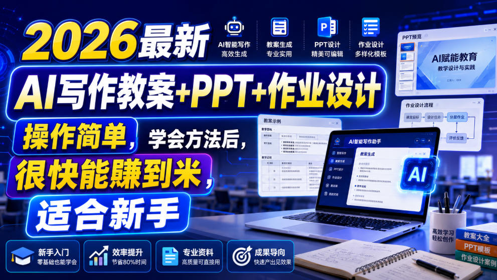 2026最新AI写作教案+PPT+作业设计，操作简单，学会方法后，很快能賺到米，适合新手-21资源库