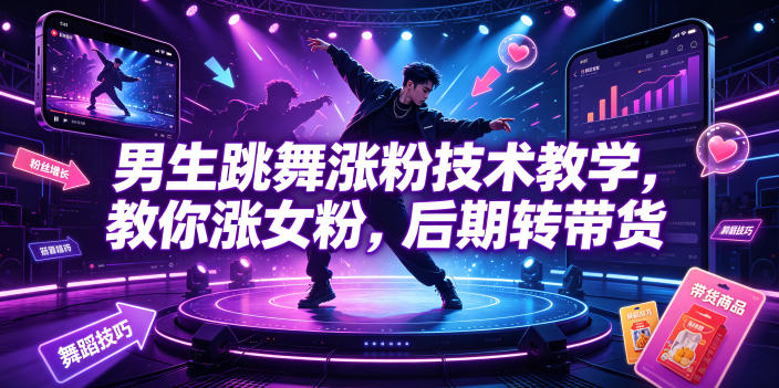 男生跳舞涨粉技术教学，教你涨女粉，后期转带货-21资源库