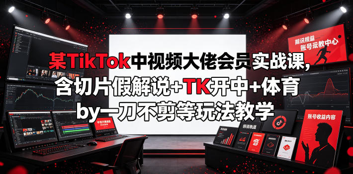 某TikTok中视频大佬会员实战课，含切片假解说+TK开中+体育by一刀不剪等玩法教学-21资源库