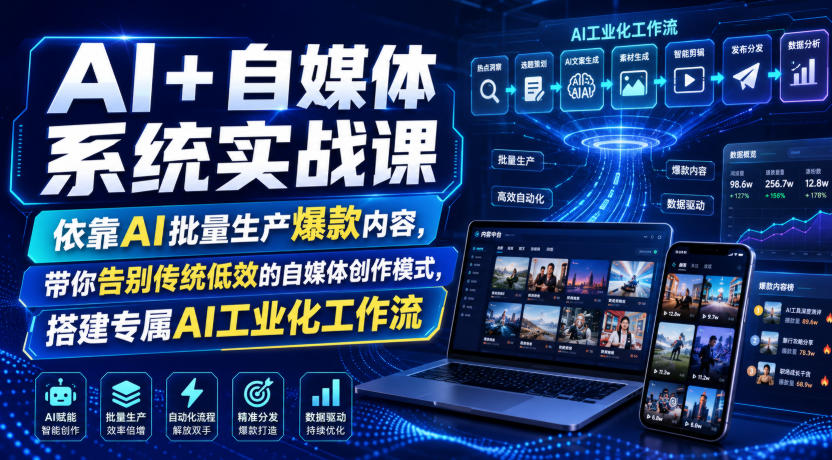 AI+自媒体系统实战课，依靠AI批量生产爆款内容，带你告别传统低效的自媒体创作模式，搭建专属AI工业化工作流-21资源库