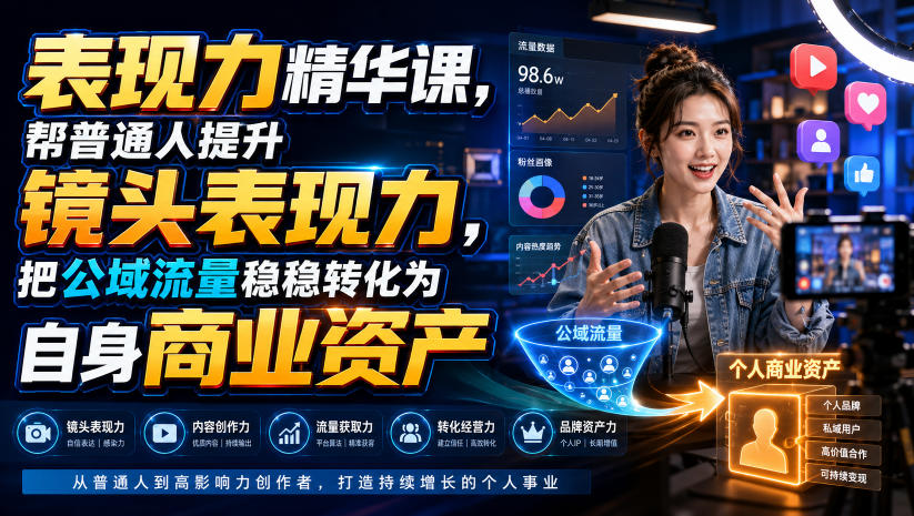 表现力精华课，帮普通人提升镜头表现力，把公域流量稳稳转化为自身商业资产-21资源库