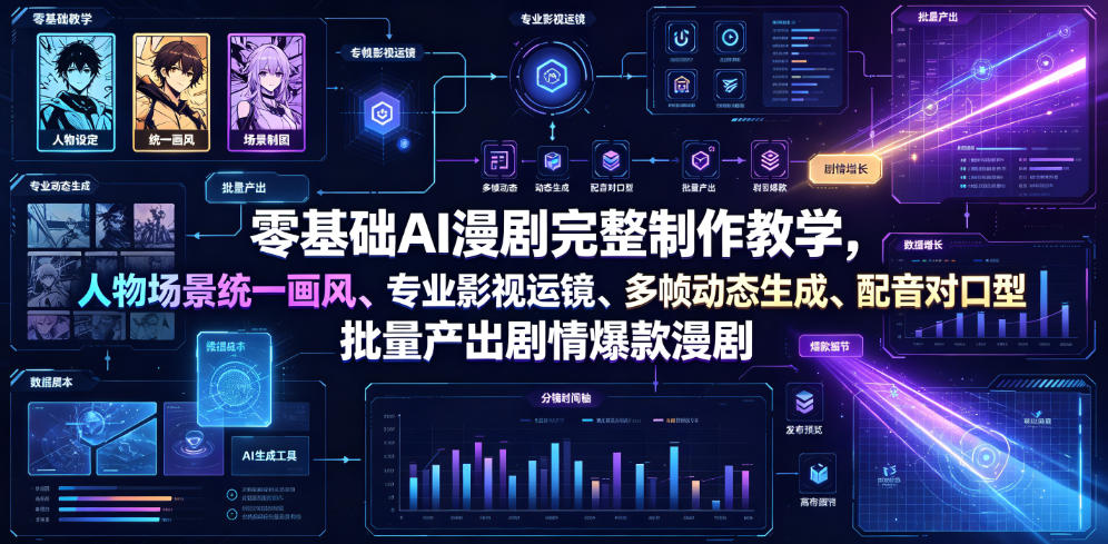 零基础AI漫剧完整制作教学，人物场景统一画风、专业影视运镜、多帧动态生成、配音对口型，批量产出剧情爆款漫剧-21资源库
