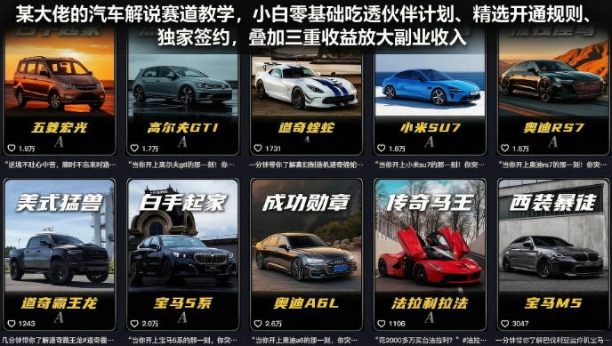 某大佬的汽车解说赛道教学，小白零基础吃透伙伴计划、精选开通规则、独家签约，叠加三重收益放大副业收入-21资源库