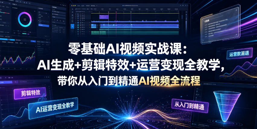 零基础AI视频实战课：AI生成+剪辑特效+运营变现全教学，带你从入门到精通AI视频全流程-21资源库