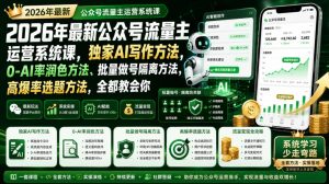2026年最新公众号流量主运营系统课,独家AI写作方法,0-AI率润色方法、批量做号隔离方法、高爆率选题方法,全都教会你-21资源库
