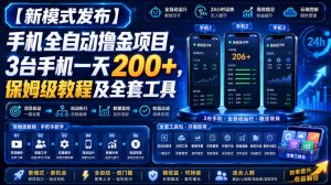【新模式发布】手机全自动撸金项目，3台手机一天200+，保姆级教程及全套工具【揭秘】-21资源库
