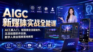 AIGC新媒体实战全能课｜AI工具入门、短视频全流程制作、主流绘图软件实操、数字人商业视频落地教程-21资源库